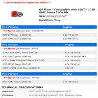Filter za ulje - kompatibilan sa - GMC Sierra HD