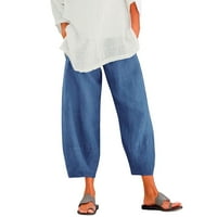 Mackneog Ženski pantski struk uselje lagane boje čiste i hlače harem lanena elastična sa džepom ženske