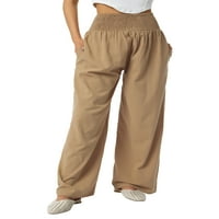 Wybzd ženske pamučne pantalone s elastičnim visokim strukom široke noge Palazzo pantalone casual ruched