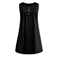 Ženska modna casual haljina V-izrez bez rukava bez rukava prsluk na plaži, crna, 5xl