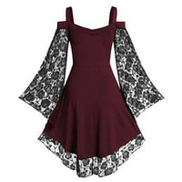 Seksi ženska patchwork lobanja čipka za spajanje dugih rukava vintage party haljina slim fit midi haljine