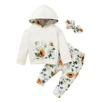 Newborn Baby Girls Outfits Dugi rukav Suncokret za ispis Dupeta TOP + suncokret za ispis hlače + poklopac