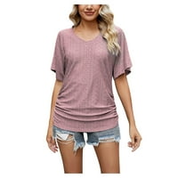 Dame Hollow V-izrez Shirred Casual Top Red XL