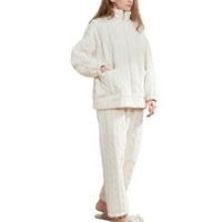 Homgro žensko nejasno runo Pijama set kabela Kneunt Chunky dugih rukava Hlače ugodno patentni patentni