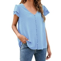Ljetna odjeća za žene Plave vježbe Košulje Žene Žene Ljetne majice V izrez Ruffled kratkih rukava Polka