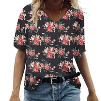 Azrian Plus sizene bluze Ženska modna casual plus veličina Scenic Cvijeće Štampanje V-izrez Majica za