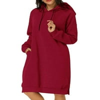 Haljine sa kapuljačom Zodanni Dame Solid Bool Duksera Dress meko pulover Hoodie Prozračan zimski crveni