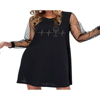 Pfysire ženska mreža dugih rukava haljina s dugim rukavima Labave haljine crne 013W XL