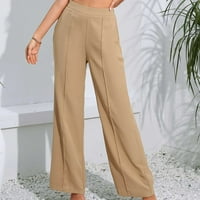 Ravne pantalone za noge za žene Casual Casual visoke strukske šav elegantne hlače u boji