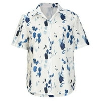 Ljetne havajske majice za žene casual mahuna s kratkim rukavima dolje cvjetno print lapel crewneck bluza