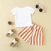 Spring Toddler Djevojka Outfits Set Bunny Print Top Striped kratkih rukava Skraćene kratke hlače Dvije