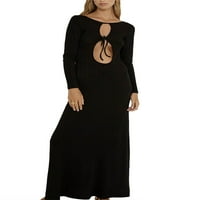 Eyicmarn ženska vintage duga haljina elegantna dugih rukava za vezanje prednje izreza, boemska haljina