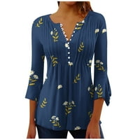 HVYesh ženske majice plus veličine Dressy tipka V Crt Pleased Thirts bluza Vintage cvjetni tisak pada
