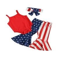 Sunost suncem novorođenčad dječje djevojke 4. jula Outfit bez rukava Romper + USA zastava zastava hlače