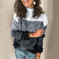 Ženski blok u boji prugasti džemper s visokim vratom, dugim rukavima Pleteni pulover, džemper za zube