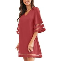 Bell Crewneck haljina za rublje za rukav za patchwork labave tunike Line mrežasta ženska haljina crvena