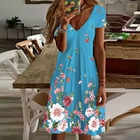 Ballsfhk Ress za žene Slatki cvjetni kratki rukav V izrez Casual Loot Fit Flare Haljina Plaža Mini haljina