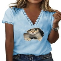 Abtel Dame majica V izrez Tee Fashion majica Žene Ležerne plaže Tunička bluza svijetlo plava Kitten
