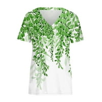 Ženske vrhove bluza Dame kratki rukav ležerni otisnuta modna V-izrez Ljetna tunika vrhova zelena 3xl