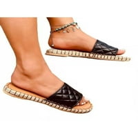 Lacyhop Ženske otvorene ploče za klizanje na prstima klizanje na ravnim sandalama za ljetnu crnu veličinu