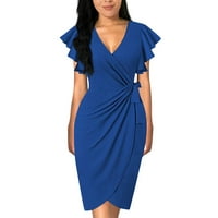 Haljine za žene modne čvrste omotajuće ljetne haljine kraljevske plave
