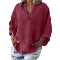 Puntoco Plus Veličina čišćenje ženske pune boje dugih rukava od labavog pamuka i labave majice bluza