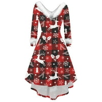 Mini haljine za žene retro vintage božićni cvjetni print plišani ovratnik vrat struk cvjetni print V-izrez