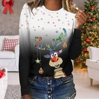Žene božićne majice Merry Božićni gradijentni ispis bluza s dugim rukavima Crewneck Lagane vrhove majice