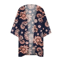 Zimski kaputi za žene, modni zimski čišćenje ženskog cvjetnog print puff rukava kimono kardigan labav
