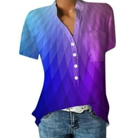 Košulje za žene ženske tiskane tastere s kratkim rukavima dole Ležerne košulje Purple L