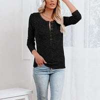 Žene Ležerne prilike V-izrez T-majice Labavi dugi rukavi Tunička bluza crna oznaka L SAD 10