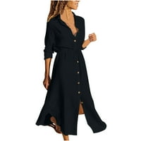 Sandresses za ženske ležerne haljine sa punim rukavima za žene plus veličine pamuk pamuk niz duge maxi