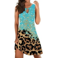 Ženska leopard bez rukava, ležerna haljina ljetna ženska casual haljina svijetlo plava xxl