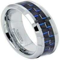 Tungsten karbidni prsten - polirani komforni fit učvršćen rubnu volfran za vjenčanje sa plavim i crnim