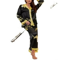 Set Elegant cvjetni print V izrez PJ pant setovi dugih rukava crna ženska pidžama