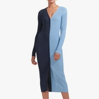 Haljina za žene, ženski kardigan carfigan u boji blok bloka u boji visoko struk dugačka haljina plava