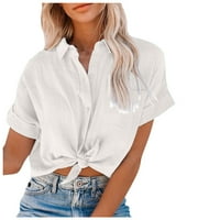 Ženske vrhove kratkih rukava od pune bluze Casual Women Ljeto Henley majice Tuničke košulje bijele m