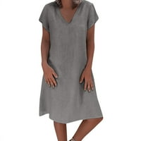 Ljetne haljine jednostavne čvrste boje ugrađene koljena V-izrez Haljine kratkih rukava za žene Grey