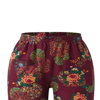Nokiwiqis ženske ležerne hlače, cvjetne geometrijske elastične pantalone s džepovima