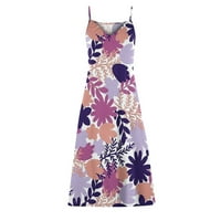Amaping Maxi haljina za žene bez rukava V-izrez cvjetni sandress ljetna plaža haljina casual labava