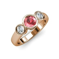 Pink Tourmaline i Diamond Infinity Tri kamenog prstena 1. CT TW u 14K ružičastog zlata.Size 4.5