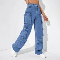 Daznico Traperice za žene Ženski patentni patentni patentni torba Visoki struk Ravne kombinezone Jeans