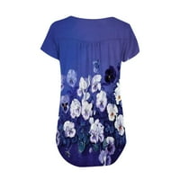 Ženske vrhove V-izrez labava bluza cvjetne žene majice kratki rukav ljetni plavi 5xl
