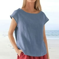 Ljetni vrhovi za žene obične majice Žene ljeti obrezirani rukavi LEAL V-izrez pamuk linijski linijski