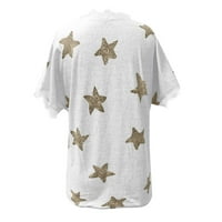 Rovga ženske majice casual zvezda tiskana majica labava čipkana spajanje kratkih rukava V-izrez V-izrez