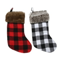 Heiheiup Božićne velike ivice crvene i crne karirane čarape Božićne privjeske crtane bombonske čarape