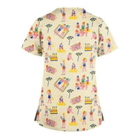 Cleance Womens Ljetni vrhovi V-izrez za platnu odjeću cvjetne žene bluze kratki rukav labav, žuti, 4xl