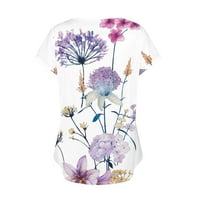 Plus veličine vrhova za ženske bluze V-izrez pulover cvjetni kratki rukav ljubičasti s