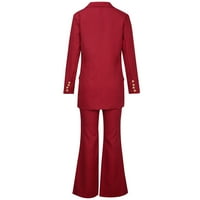 Wavsuf set za žene formalne vrhove i hlače dugih rukava s dugim rukavima, čvrsto crveno odijelo veličine
