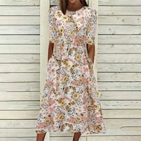 Ženska ljetna haljina cvjetni print okrugli vrat kratki rukav maxi haljina casual labave haljine za